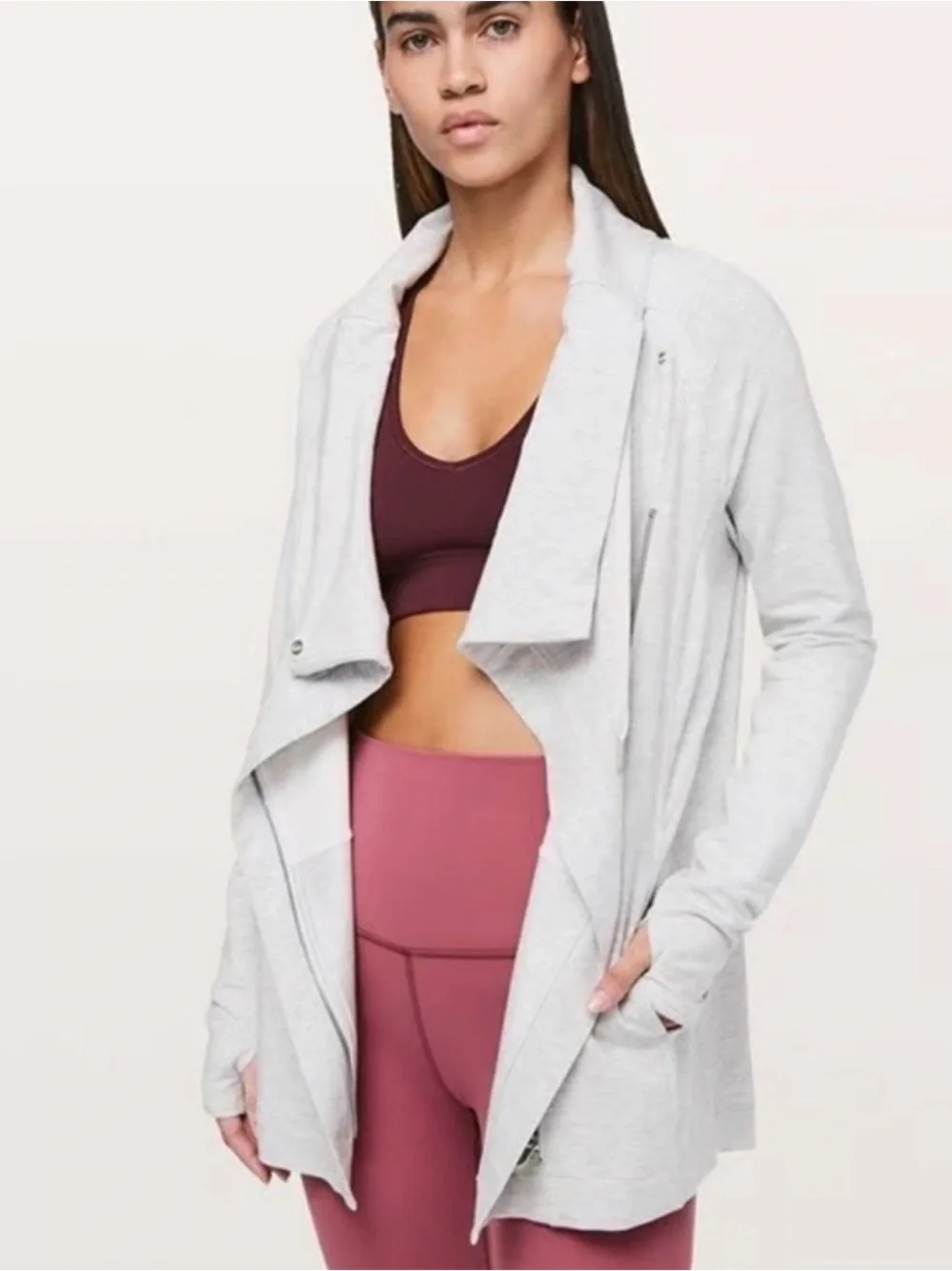 lululemon coast  asymmetrical easy wrap sweater jacket heather Gray